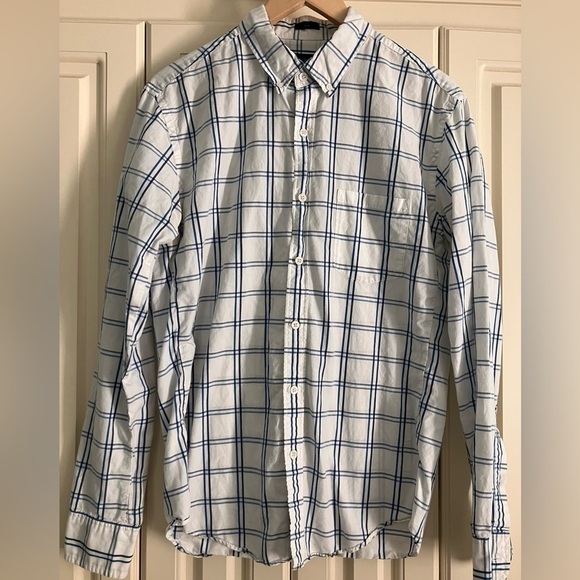 J. Crew Slim White Blue Plaid Long Sleeved Button Down Shirt Size L - Picture 3 of 5